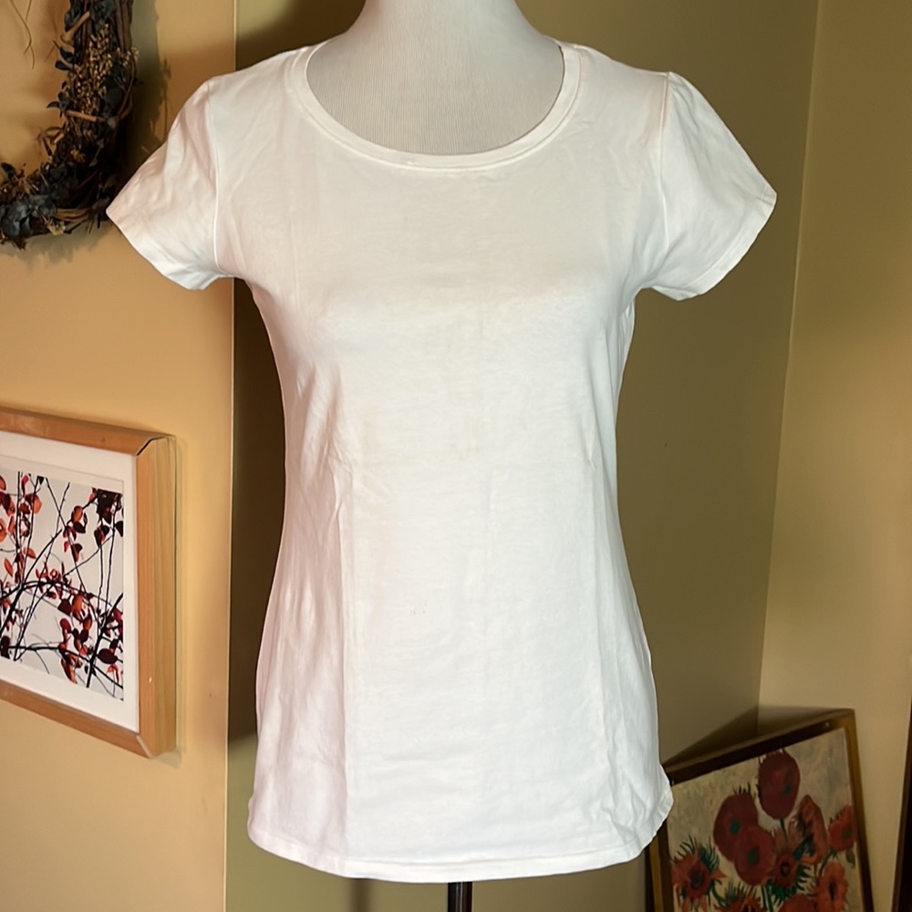 MICHAEL STARS Size OSFA Classic Scoop Roundneck Longline Capsleeve Teeshirt NEW